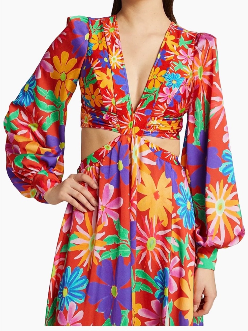 PatBO Aster long sleeve Multicolor Floral Backless Cutout Maxi Dress